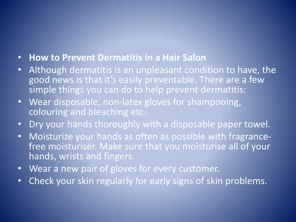 how to prevent dermatitis in a hair salon