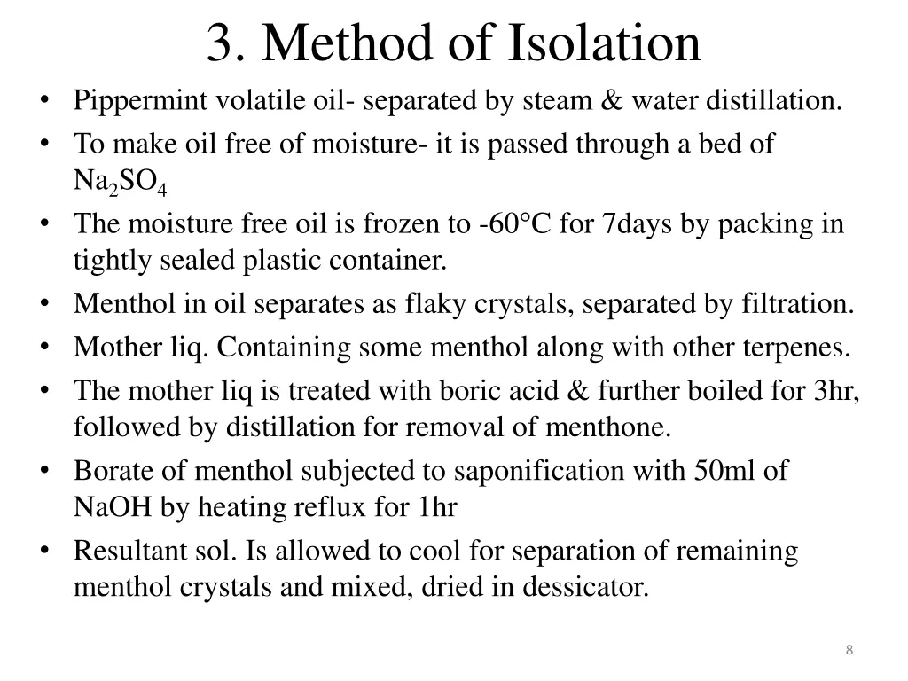 3 method of isolation pippermint volatile