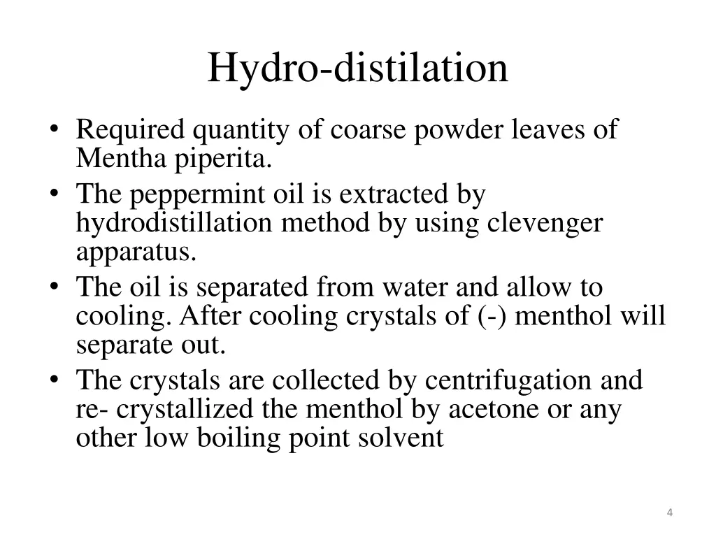 hydro distilation