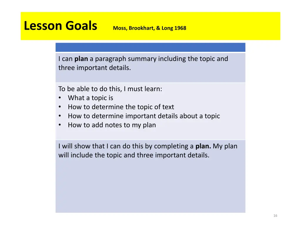 lesson goals moss brookhart long 1968 1