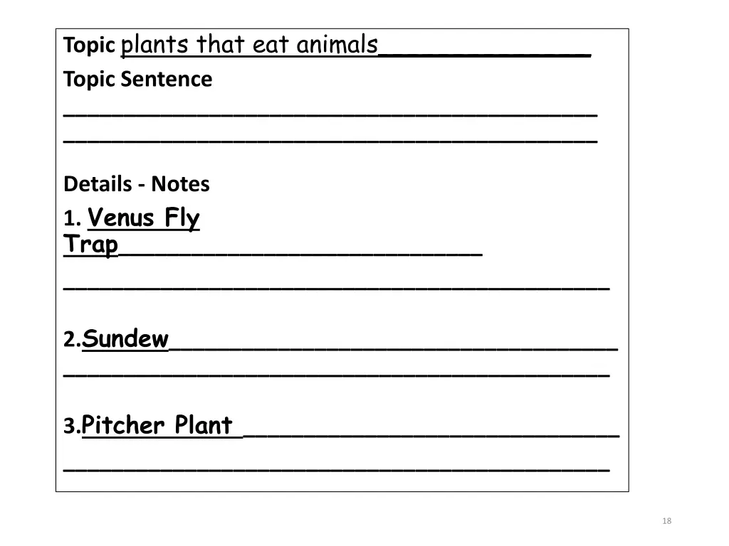 topic plants that eat animals topic sentence