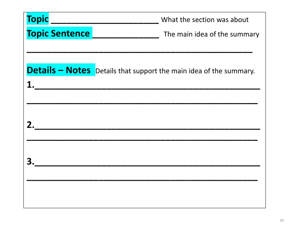 topic what the section was about topic sentence