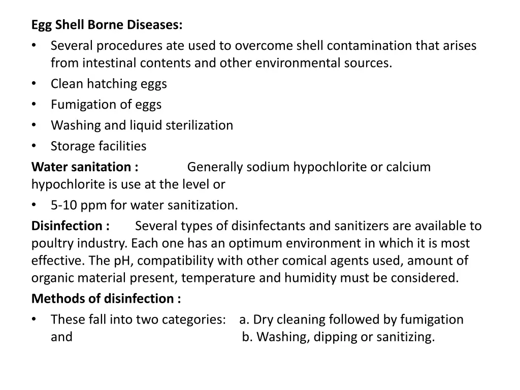 egg shell borne diseases several procedures