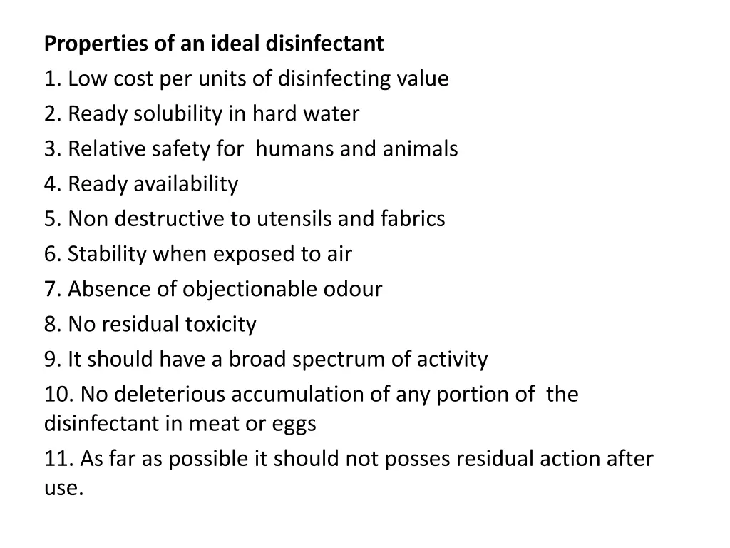 properties of an ideal disinfectant 1 low cost