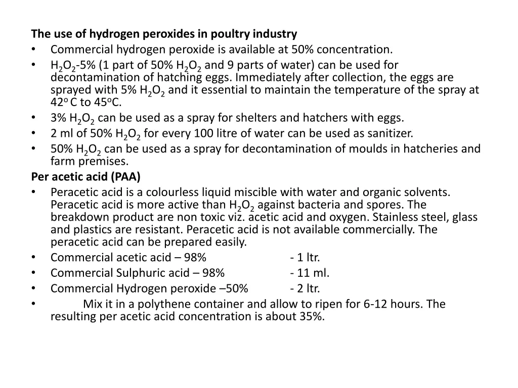 the use of hydrogen peroxides in poultry industry