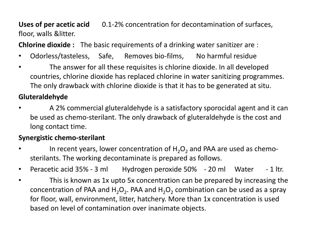 uses of per acetic acid 0 1 2 concentration