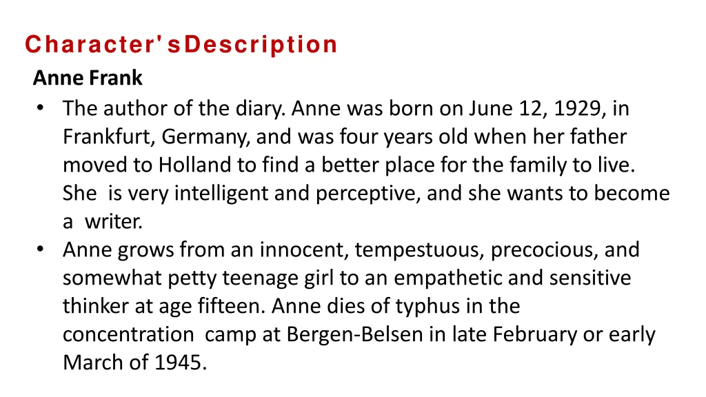 character sdescription annefrank the author