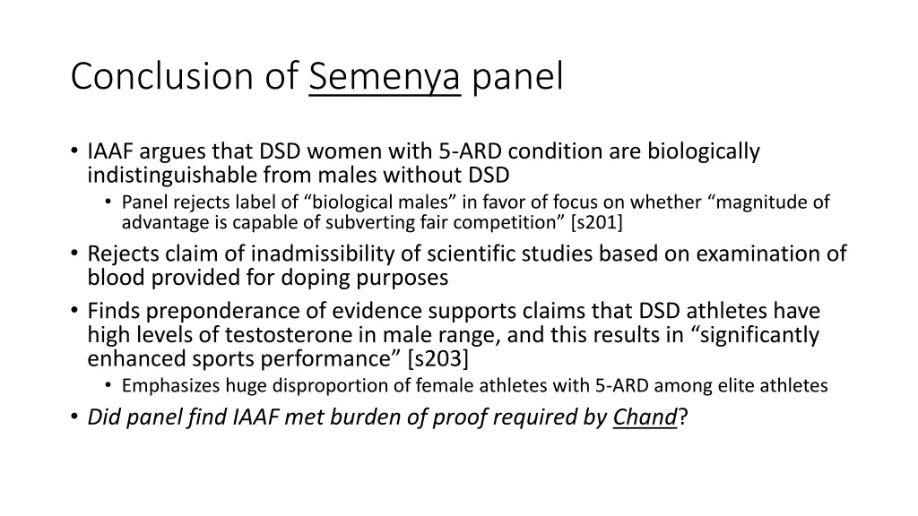 conclusion of semenya panel