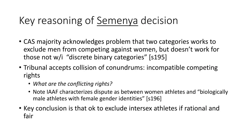 key reasoning of semenya decision