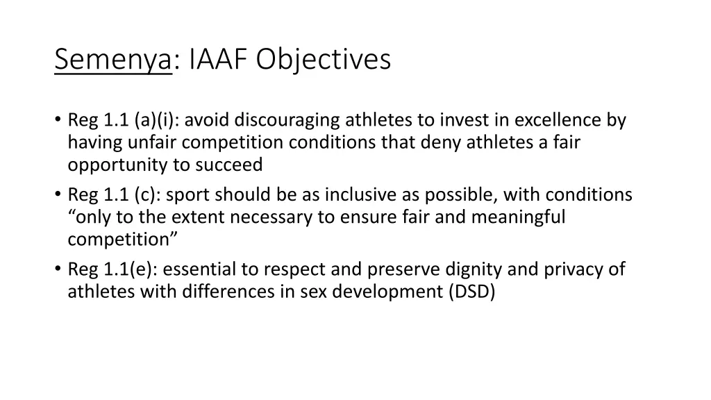 semenya iaaf objectives