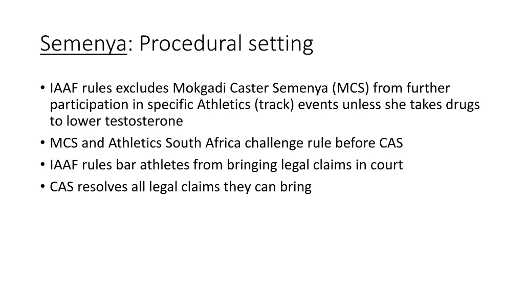 semenya procedural setting