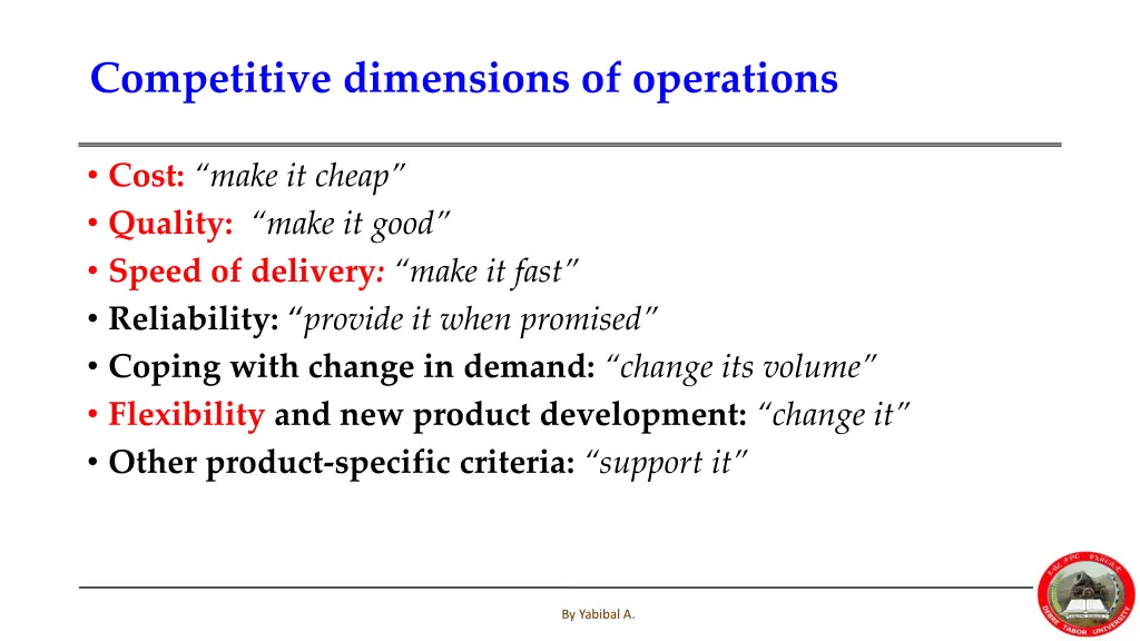 competitive dimensions of operations