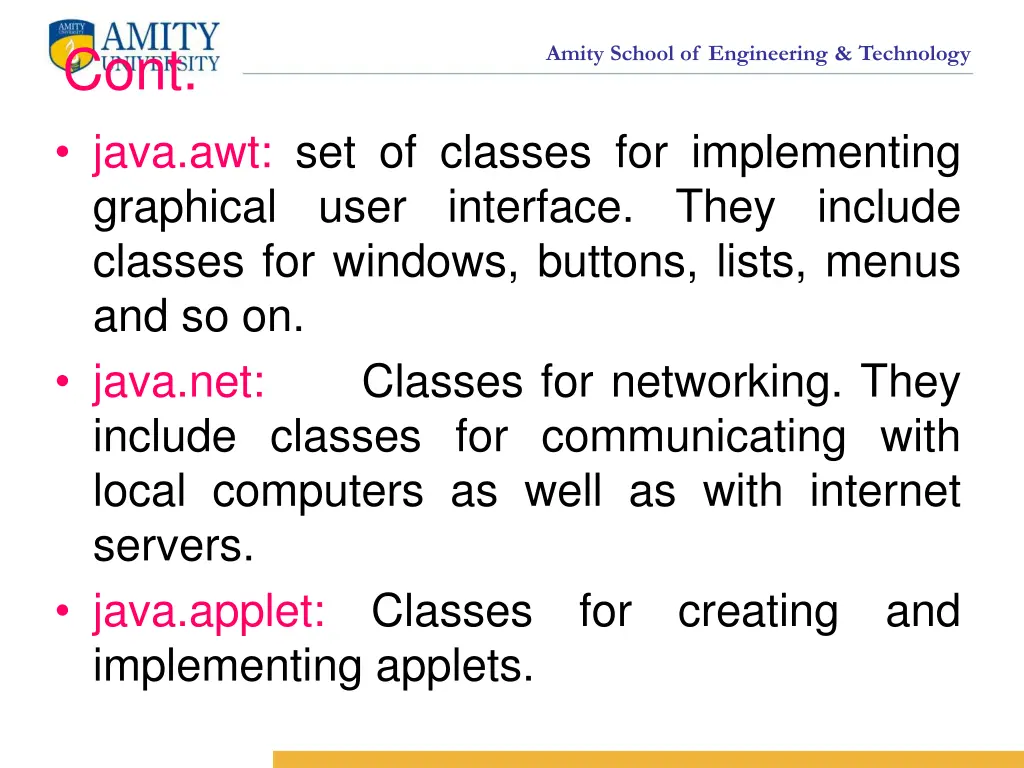 cont java awt set of classes for implementing