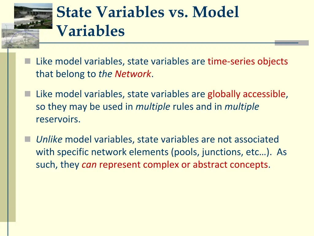 state variables vs model variables