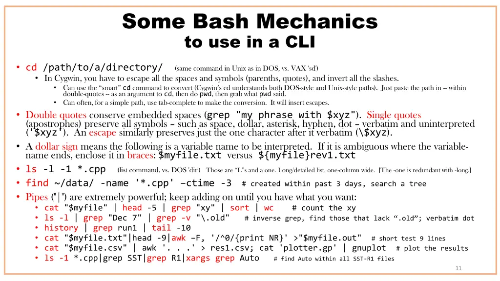 some bash mechanics to use in a cli