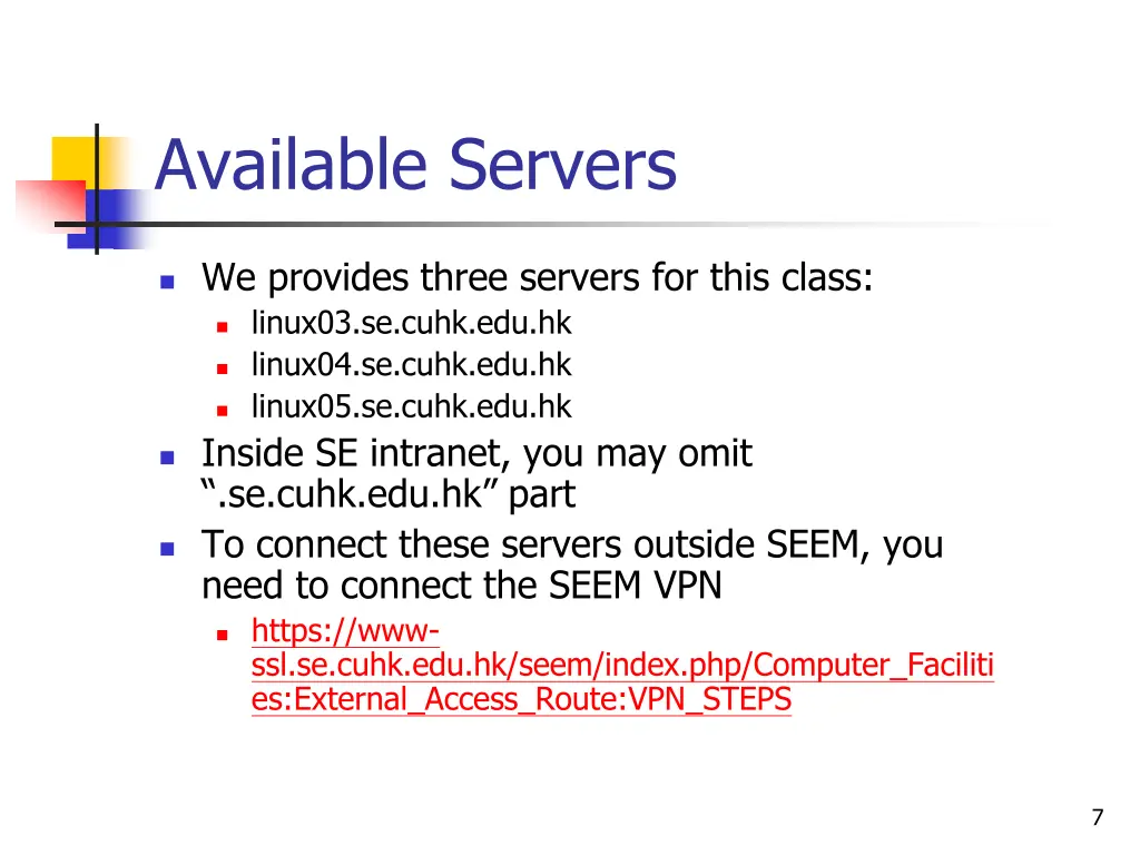 available servers