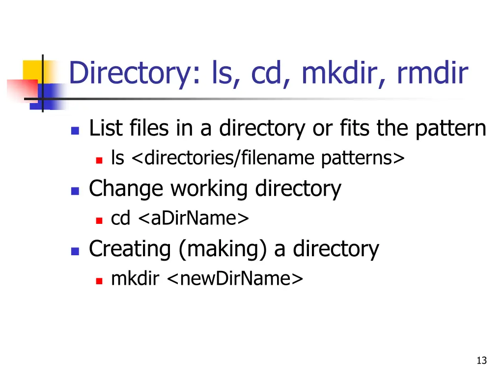 directory ls cd mkdir rmdir