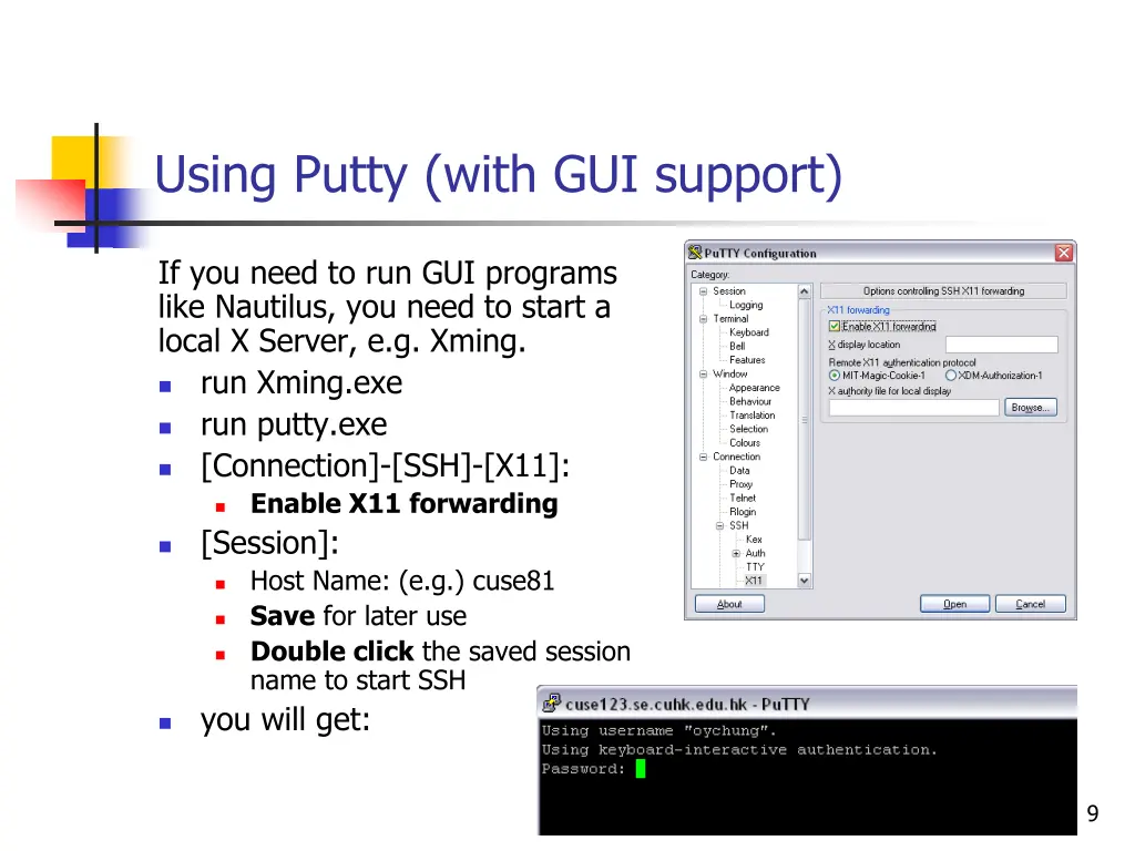 using putty with gui support