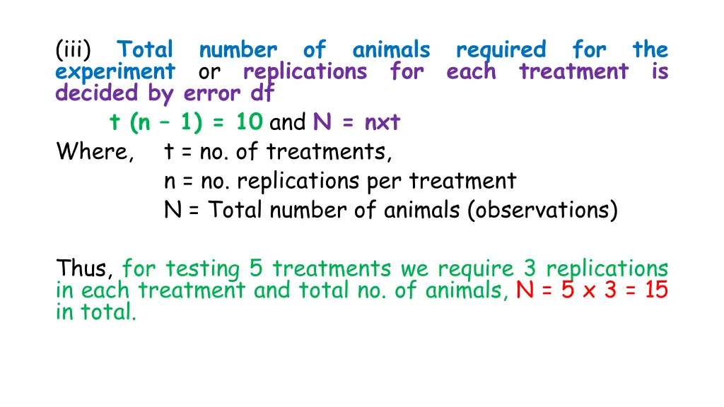 iii total number of animals required