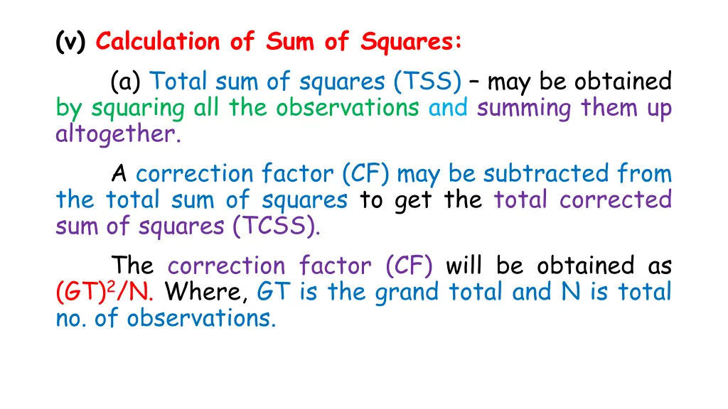 v calculation of sum of squares a total