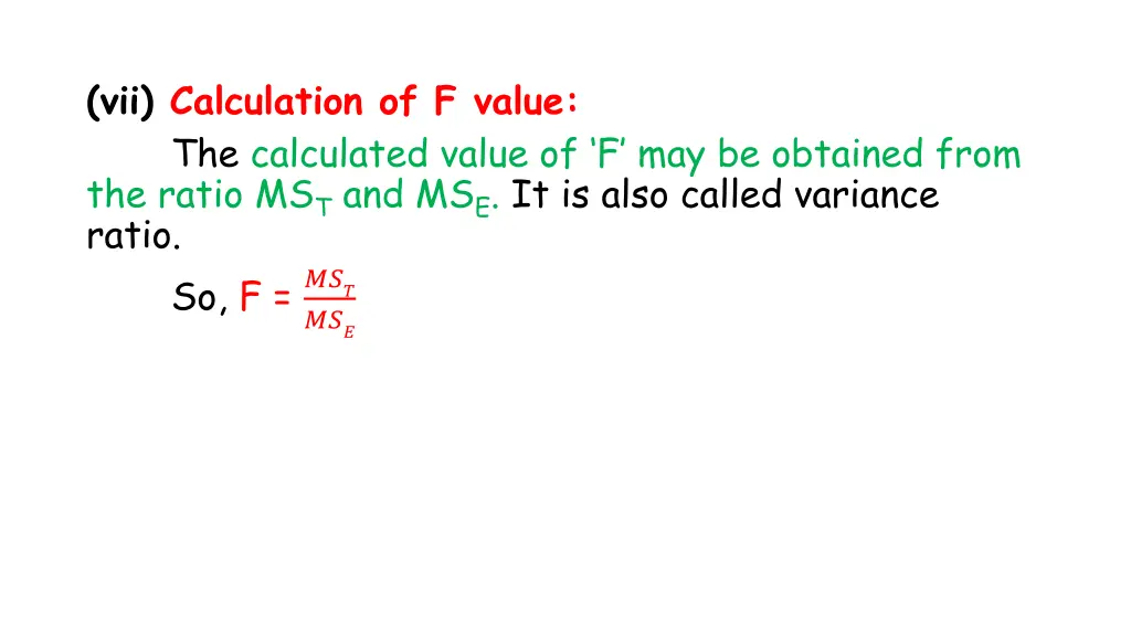 vii calculation of f value the calculated value