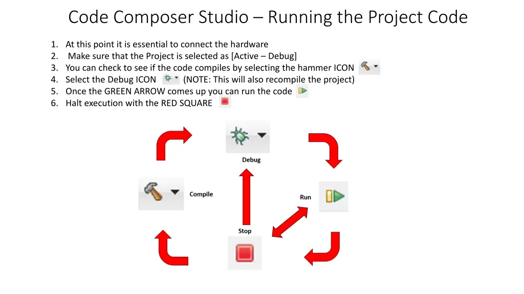 code composer studio running the project code