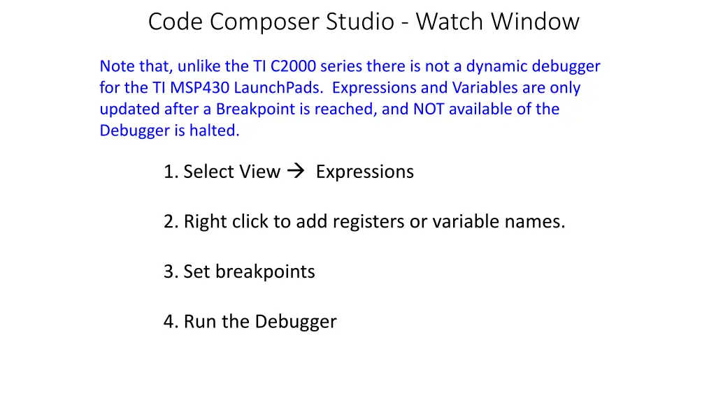 code composer studio watch window