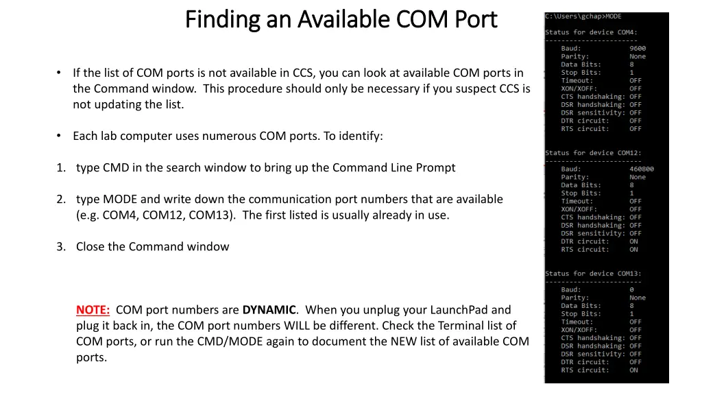 finding an available com port finding 1