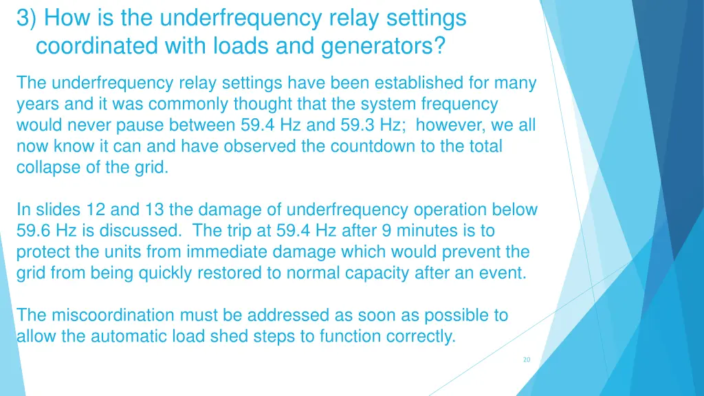 3 how is the underfrequency relay settings