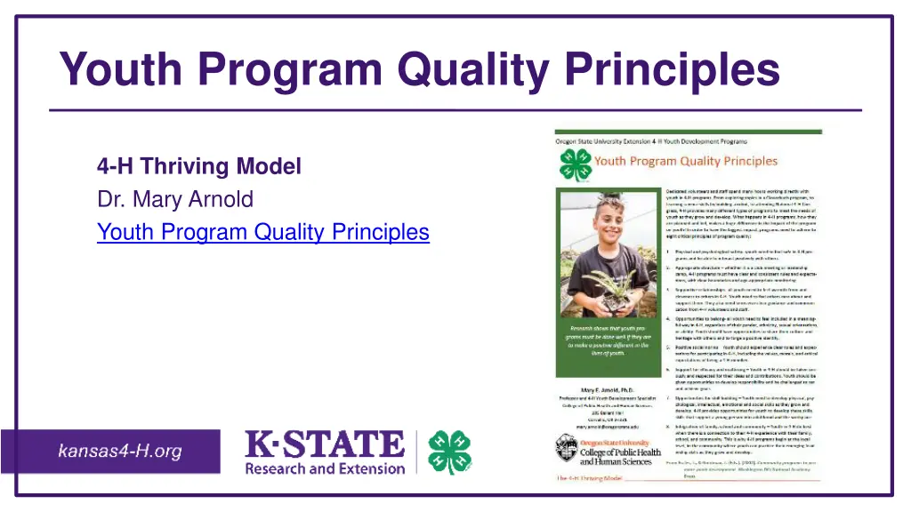 youth program quality principles