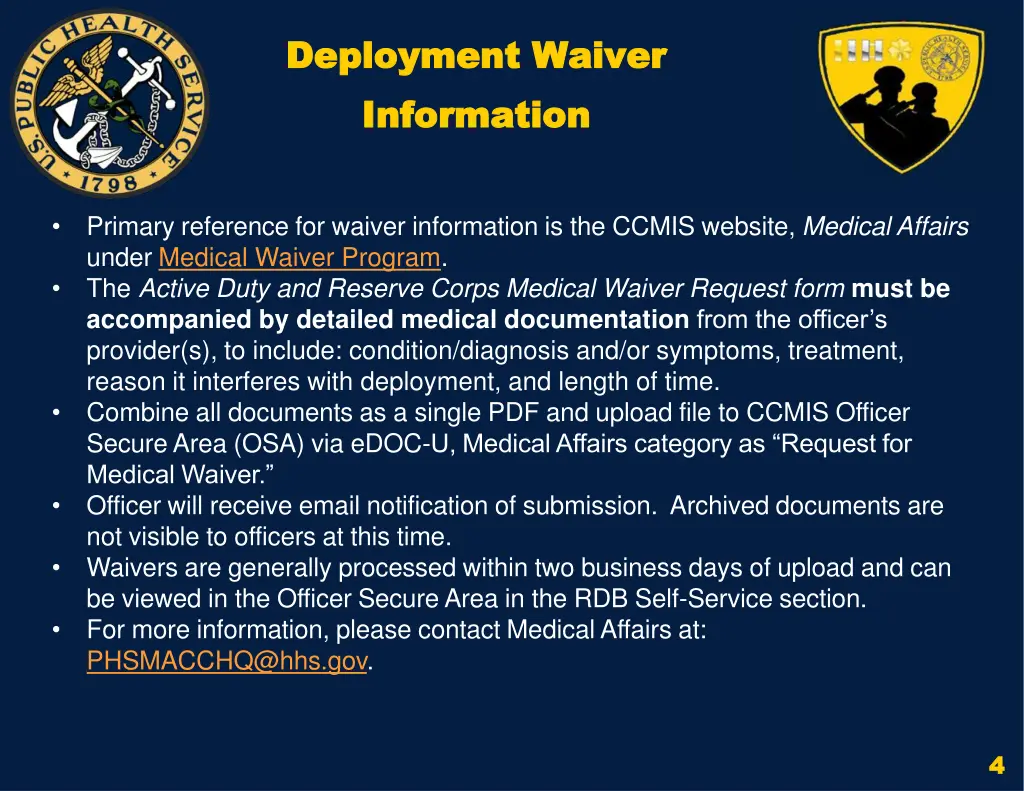 deployment waiver deployment waiver information