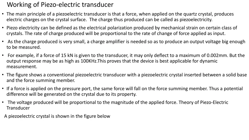 working of piezo electric transducer the main