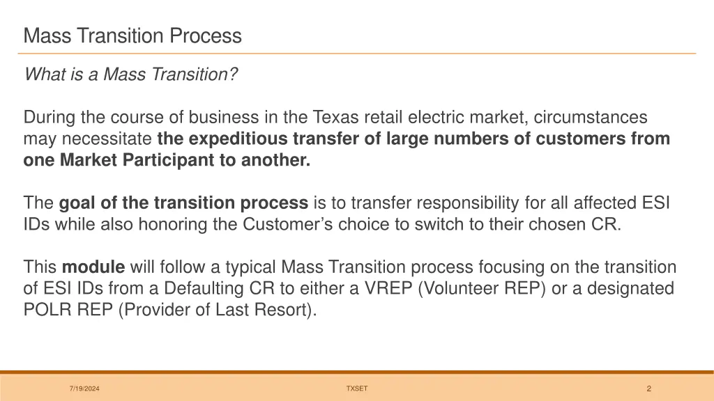 mass transition process