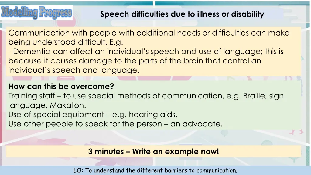 speech difficulties due to illness or disability