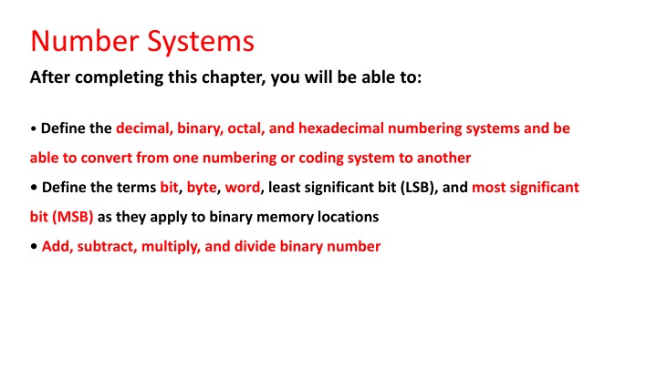 number systems after completing this chapter