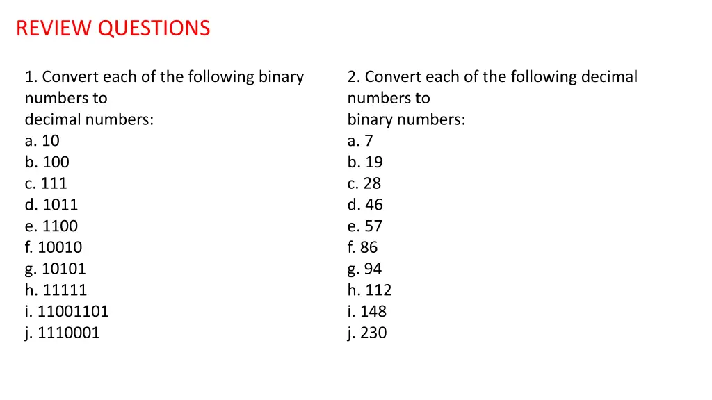 review questions