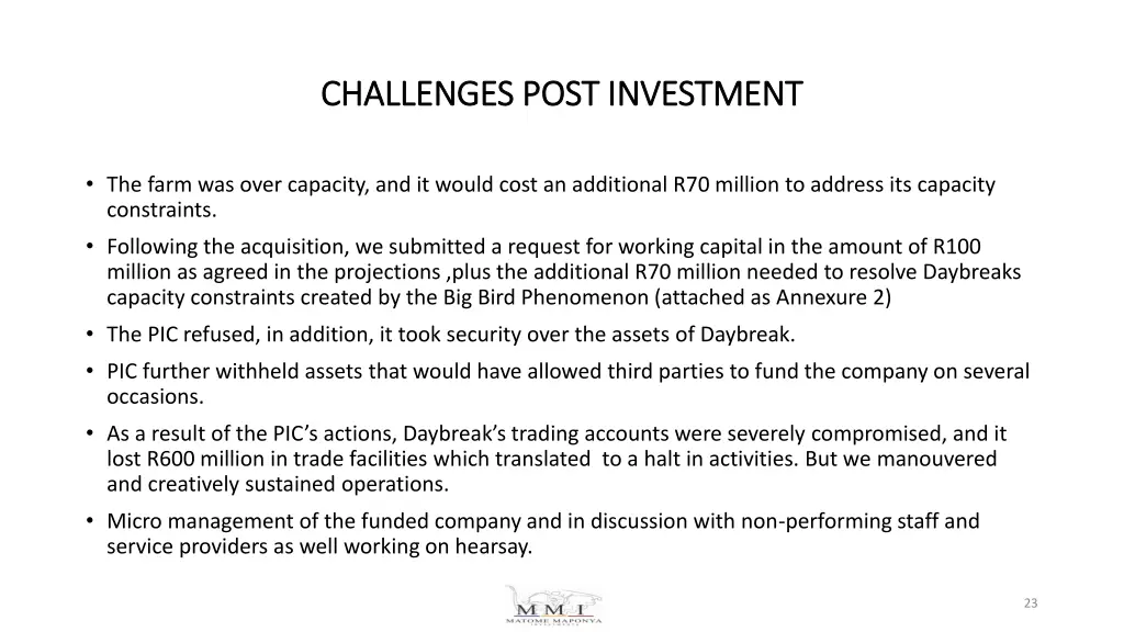 challenges post investment challenges post 1