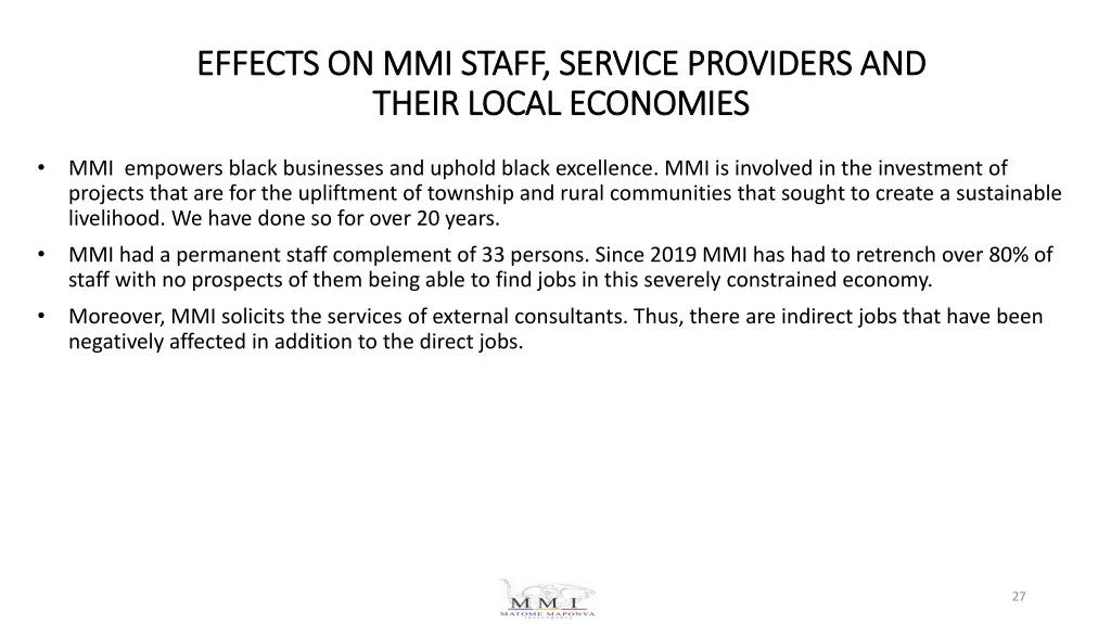 effects on mmi staff service providers