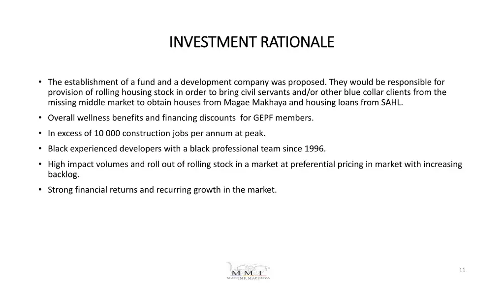 investment rationale investment rationale