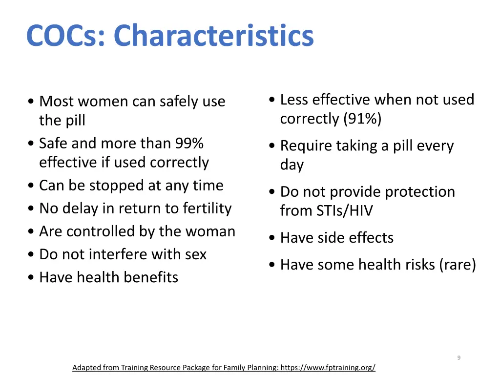 cocs characteristics