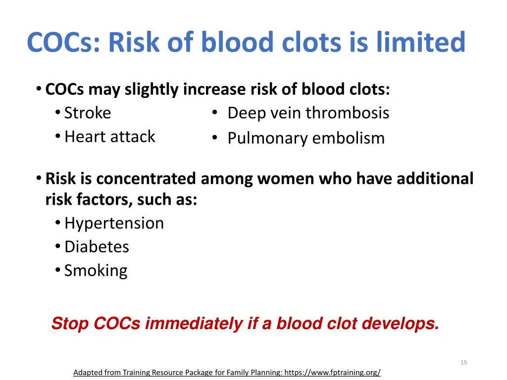 cocs risk of blood clots is limited