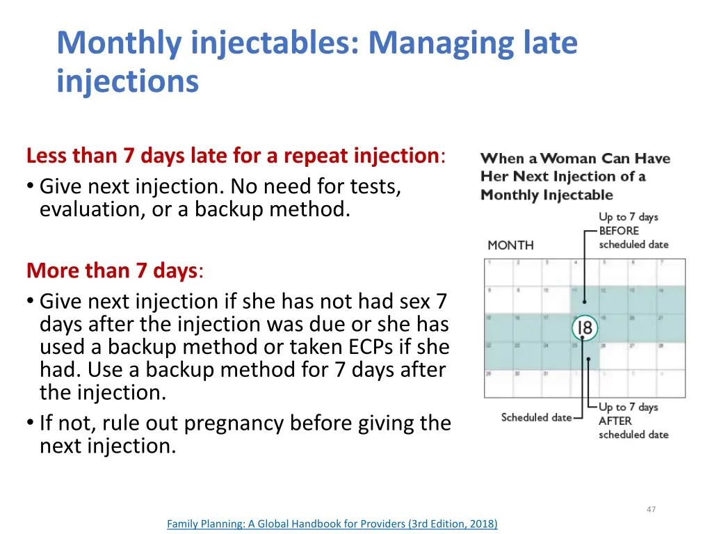 monthly injectables managing late injections