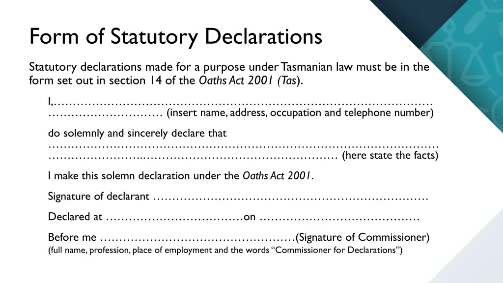 form of statutory declarations