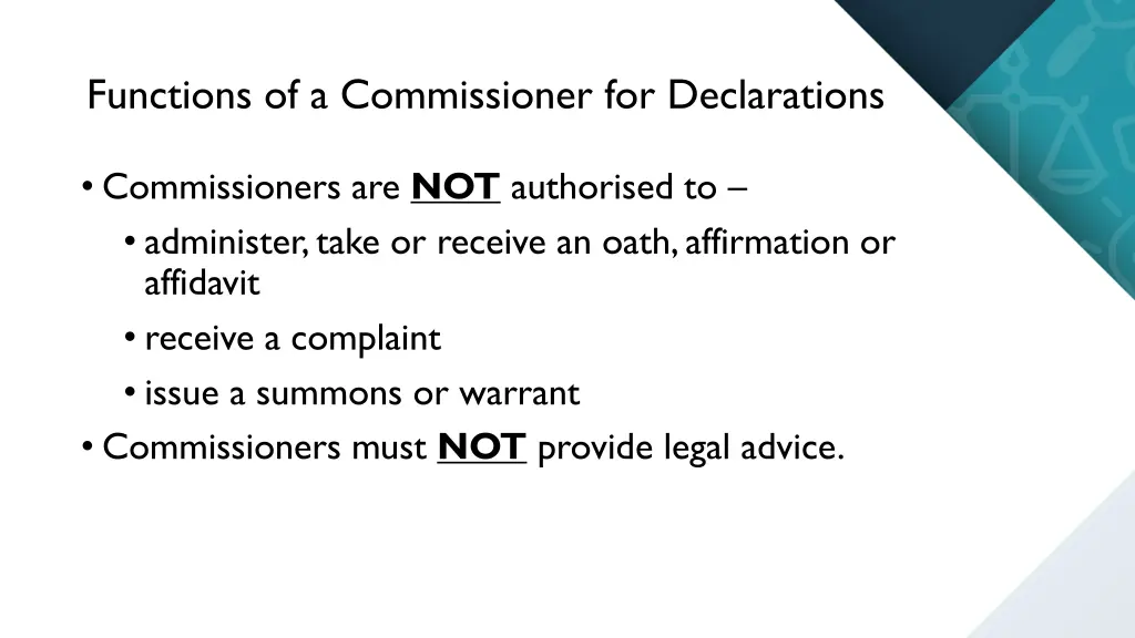 functions of a commissioner for declarations 1