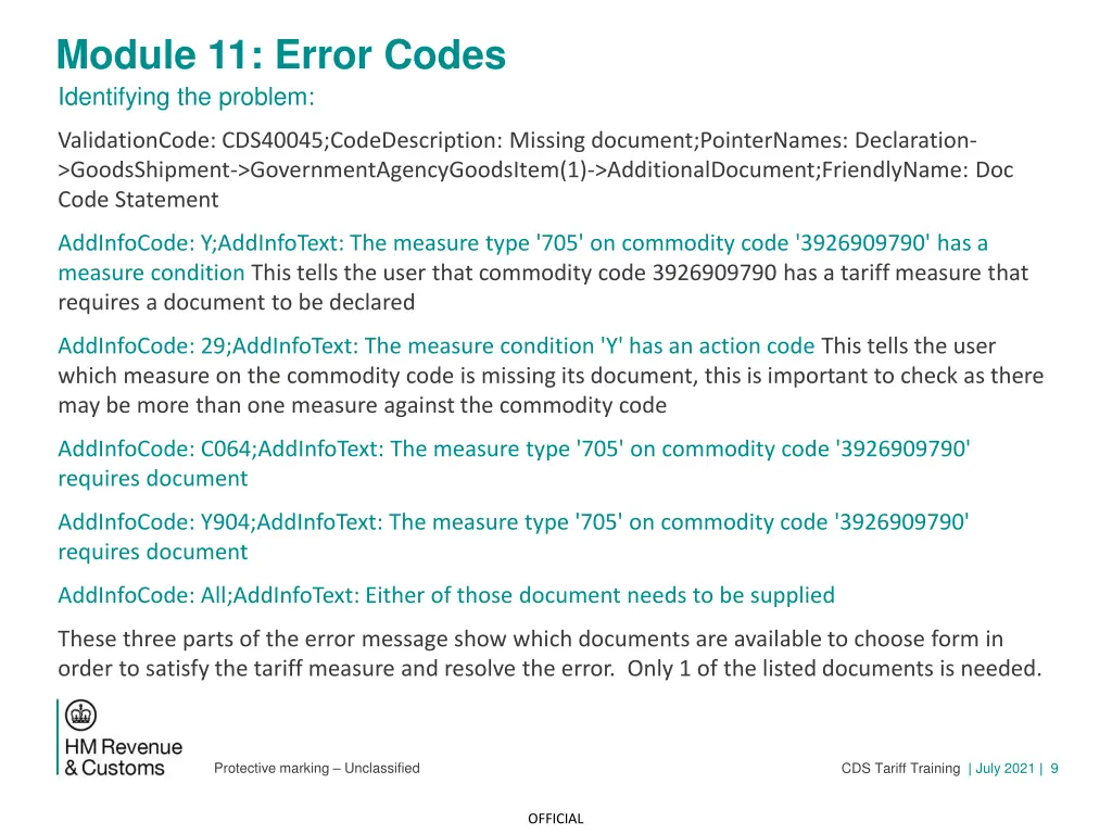 module 11 error codes identifying the problem