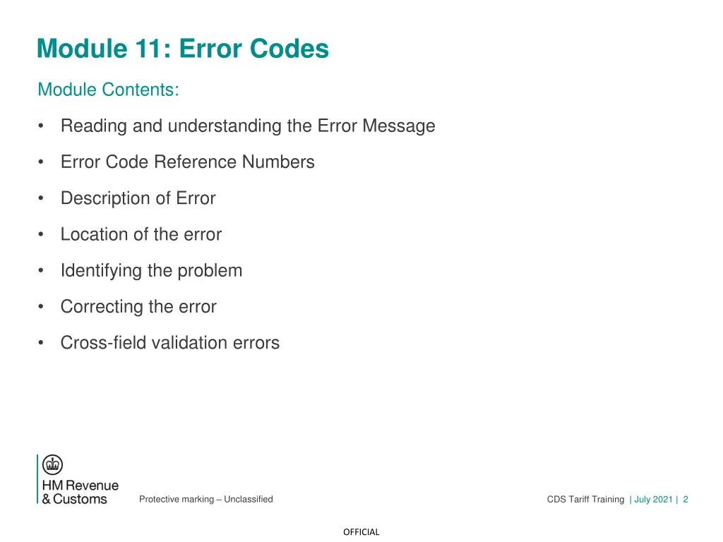 module 11 error codes