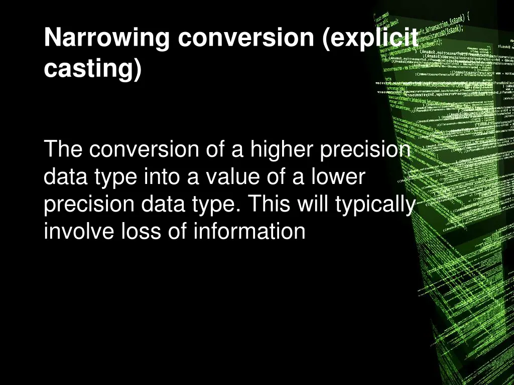 narrowing conversion explicit casting