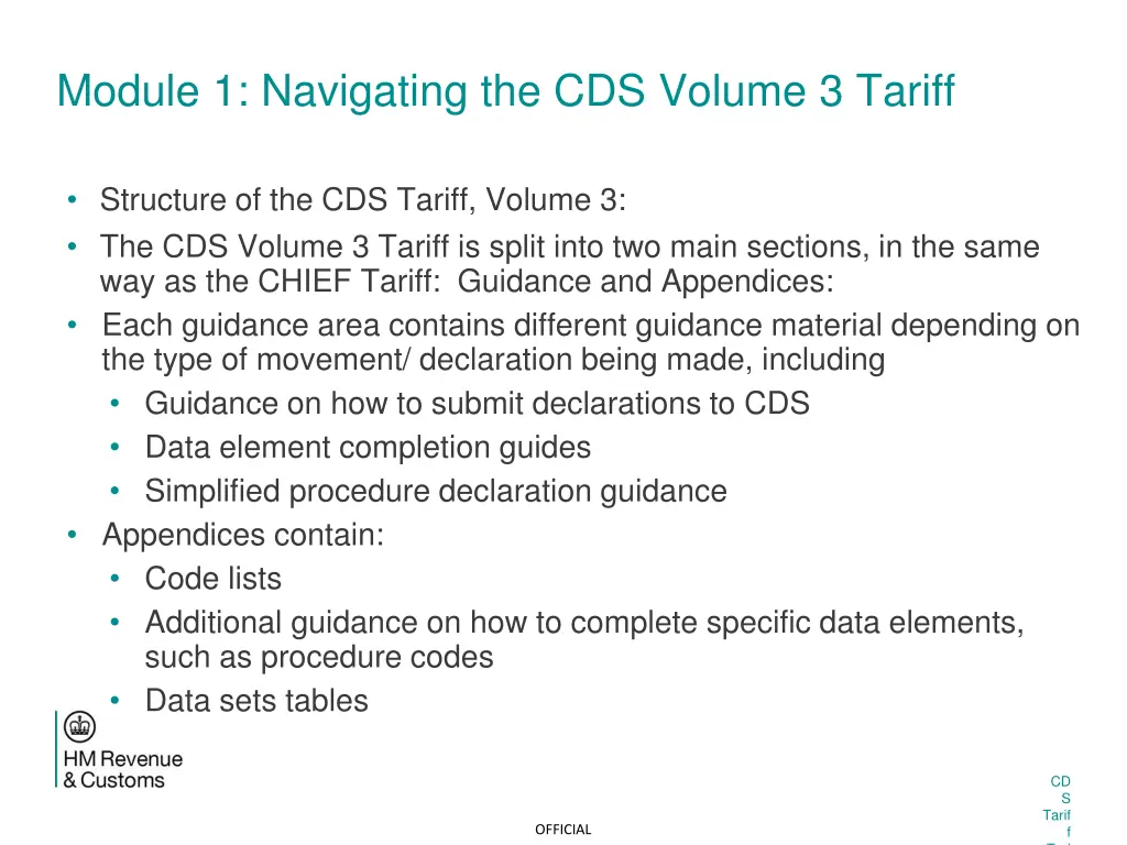 module 1 navigating the cds volume 3 tariff 1