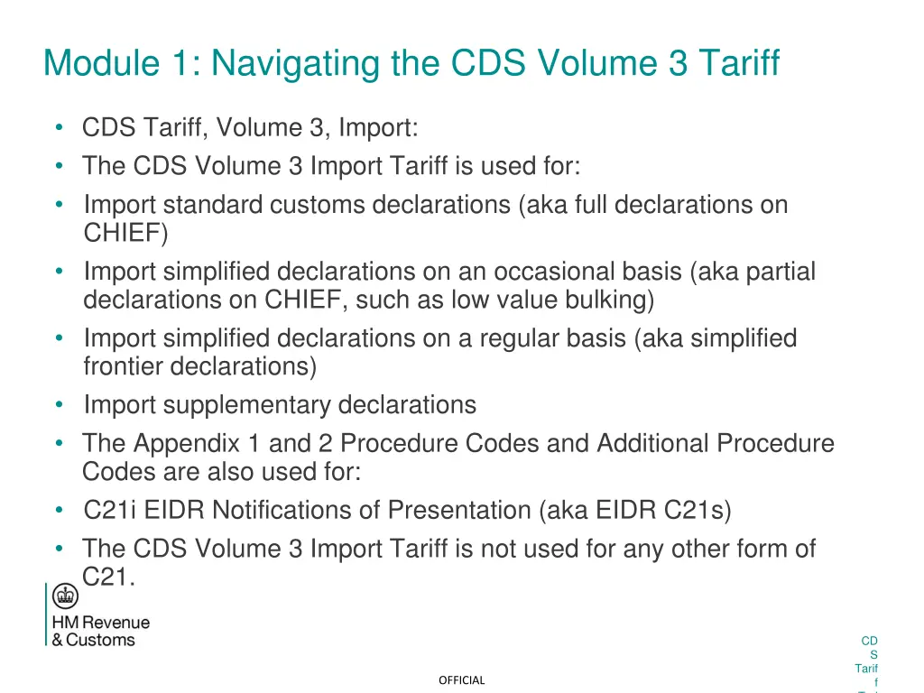 module 1 navigating the cds volume 3 tariff 2