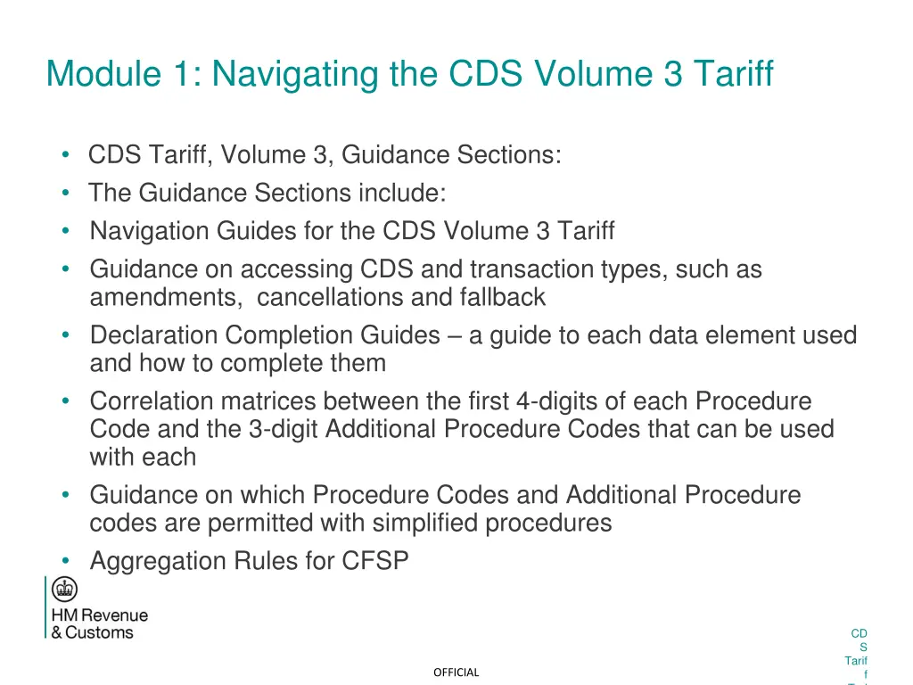 module 1 navigating the cds volume 3 tariff 5